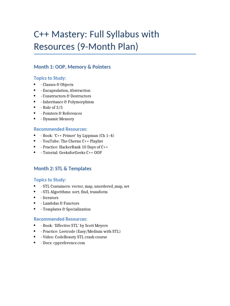 C++ Full Syllabus With Resources | PDF | C++ | Thread (Computing)
