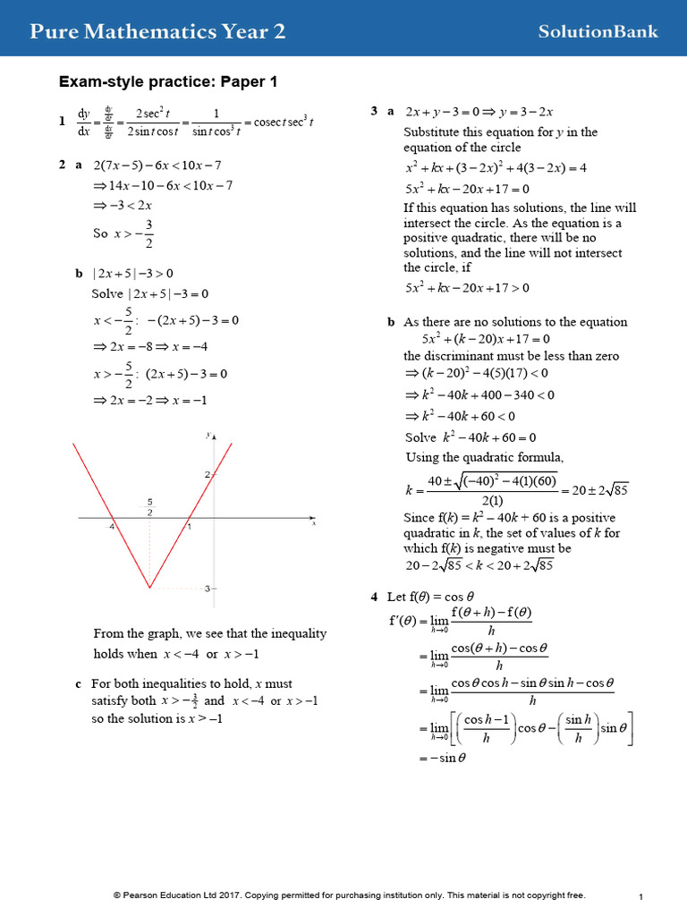 Exam Practice Paper 1 Solutions | PDF | Mathematics | Mathematical Objects