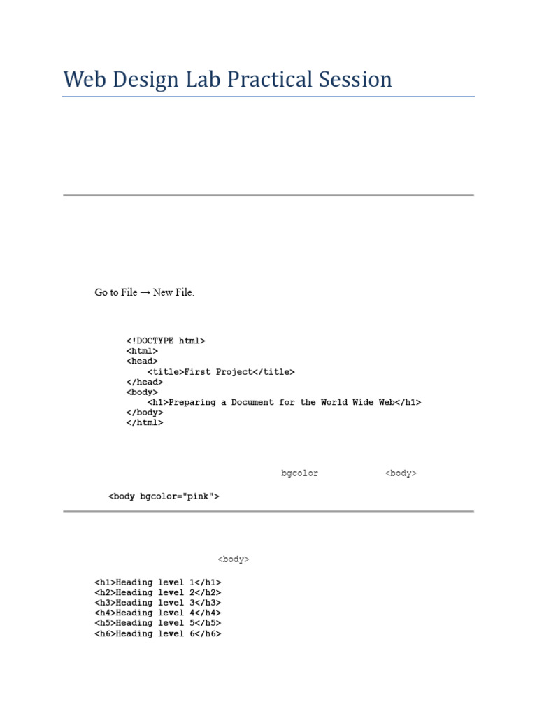 HTML Web Design Lab Session Guide | PDF | Hyperlink | World Wide Web