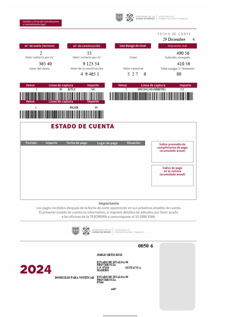 Propuesta de Pago Impuesto Predial 2025 | PDF | Gobierno