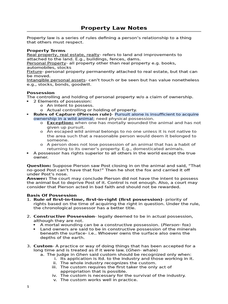 Property Law Notes | PDF | Mortgage Law | Lease