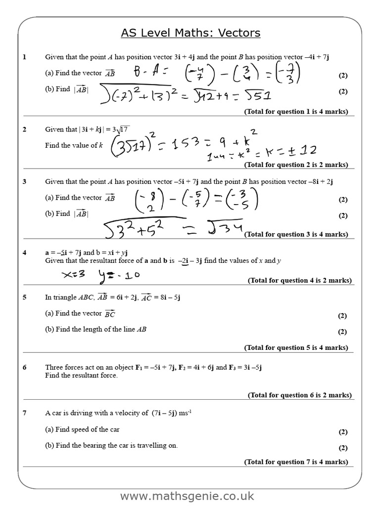 AS Level Maths: Vectors Questions | PDF | Angle | Classical Geometry
