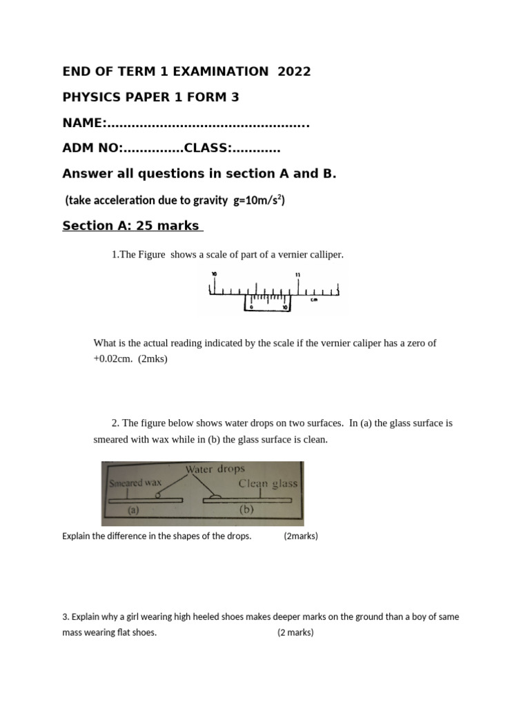Form 3 Physics Exam Paper 2022 | PDF | Density | Mass