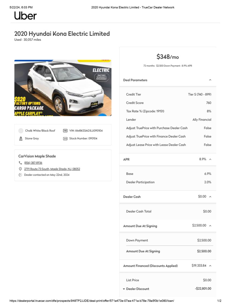 Hyundai Kona Electric Financing Details | PDF | Annual Percentage Rate ...