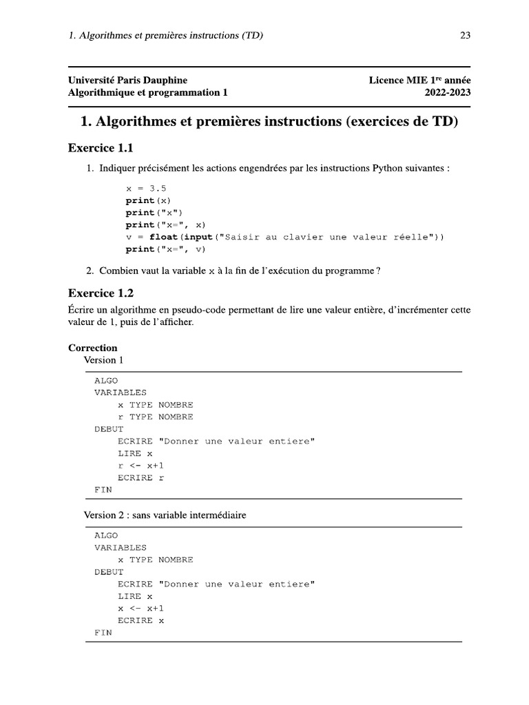 TD 1 Corrige | PDF