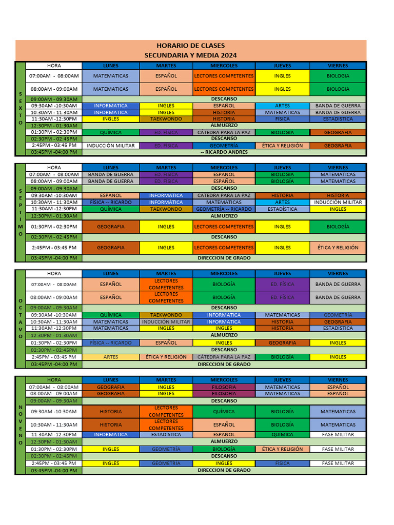 Horario de Clases Secundaria 2024 | PDF | Science | Ciencias Naturales
