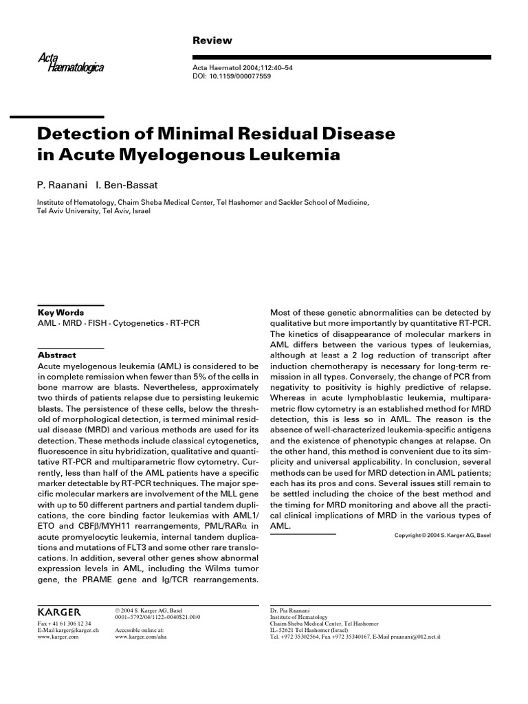 Detection of Minimal Residual Disease in Acute Myelogenous Leukemia ...
