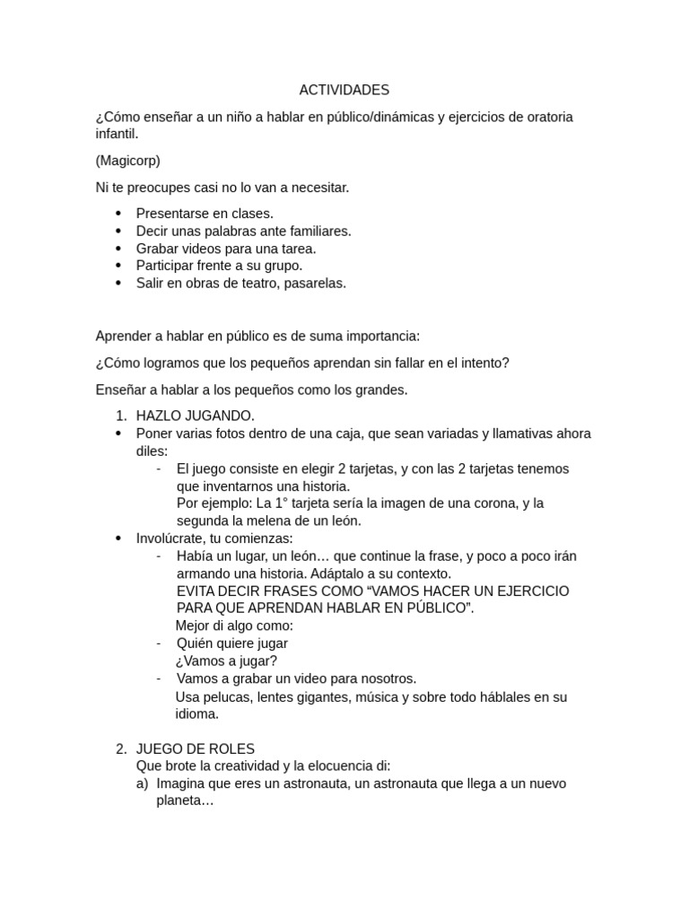 7 Trucos para Oratoria Infantil | PDF | Hablar en público | Aprendizaje