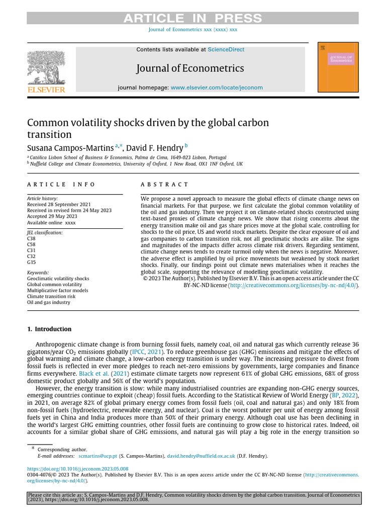 Common Volatility Shocks Driven by The Global Carbon Transition | PDF ...