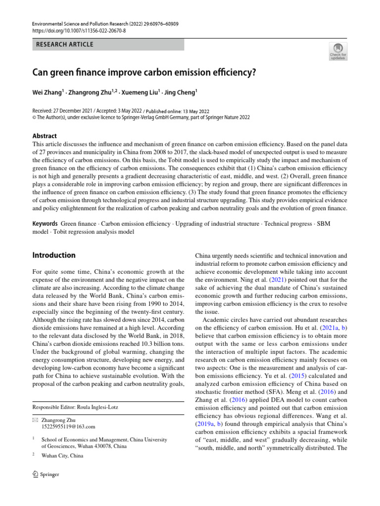 Can Green Finance Improve Carbon Emission Efficiency | PDF | Energy ...