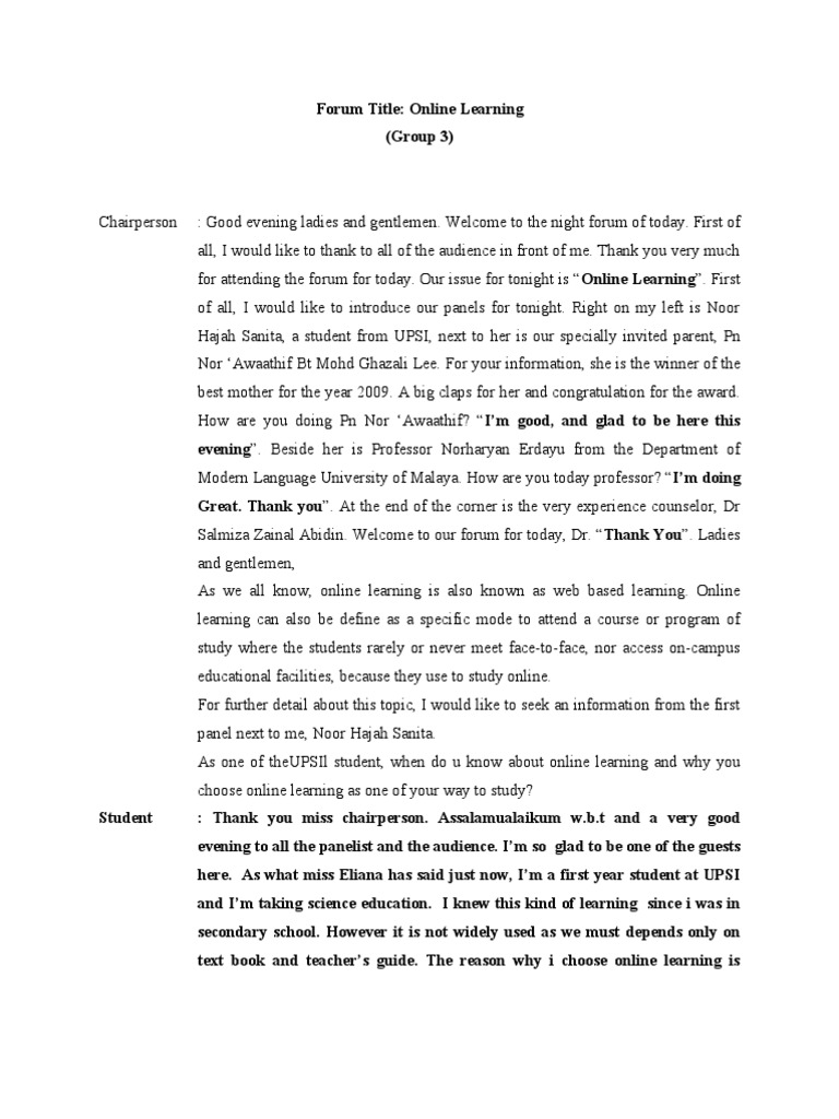 Forum Script PDF Educational Technology Nonverbal Communication