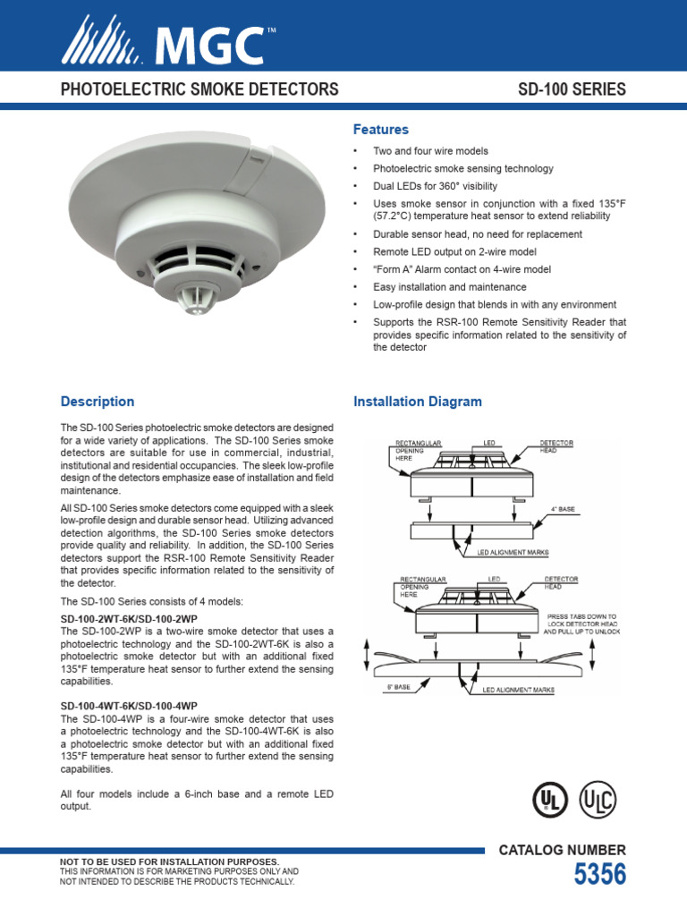 SD-100 Series Photoelectric Smoke Detectors | PDF | Sensor | Light ...