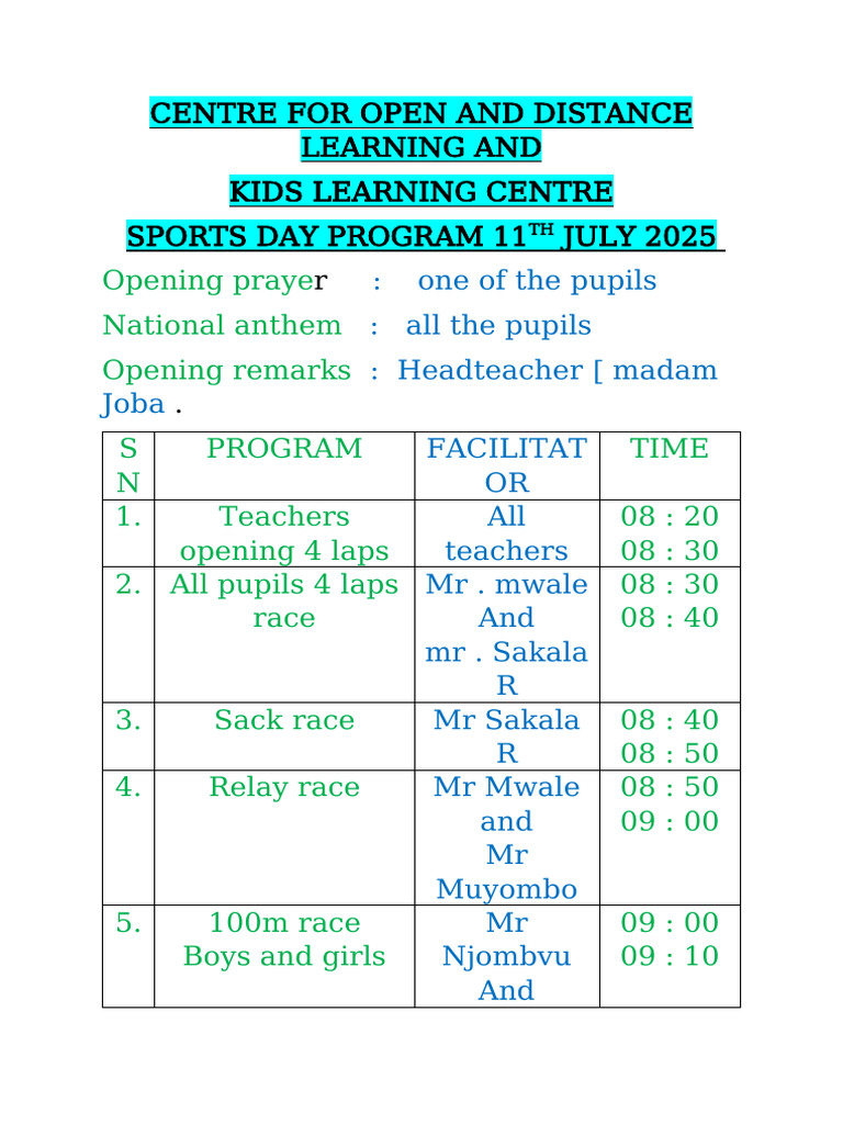 Sports Day Program 2025 | PDF
