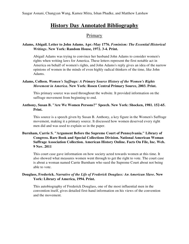 history day annotated bibliography Civil Rights And Liberties Women