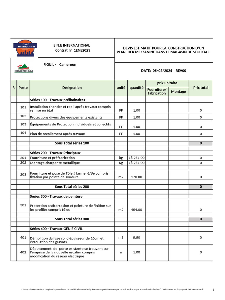 Devis pour construction mezzanine Cameroun | PDF | Ingénierie des ...