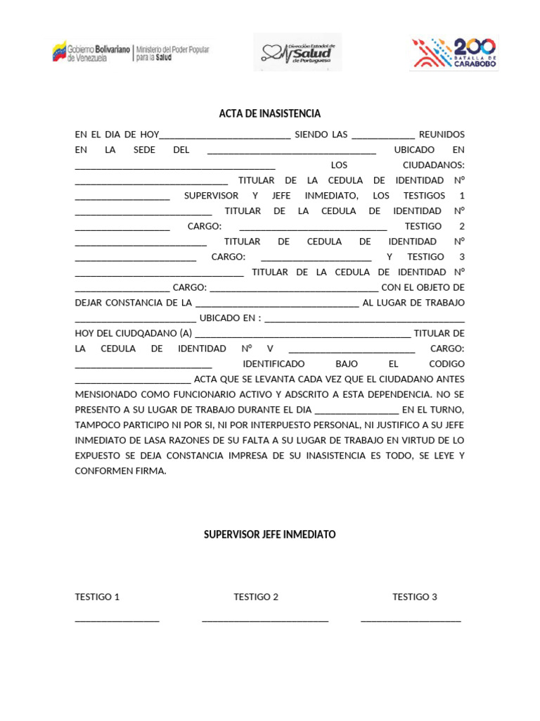 Acta de Inasistencia Laboral | PDF