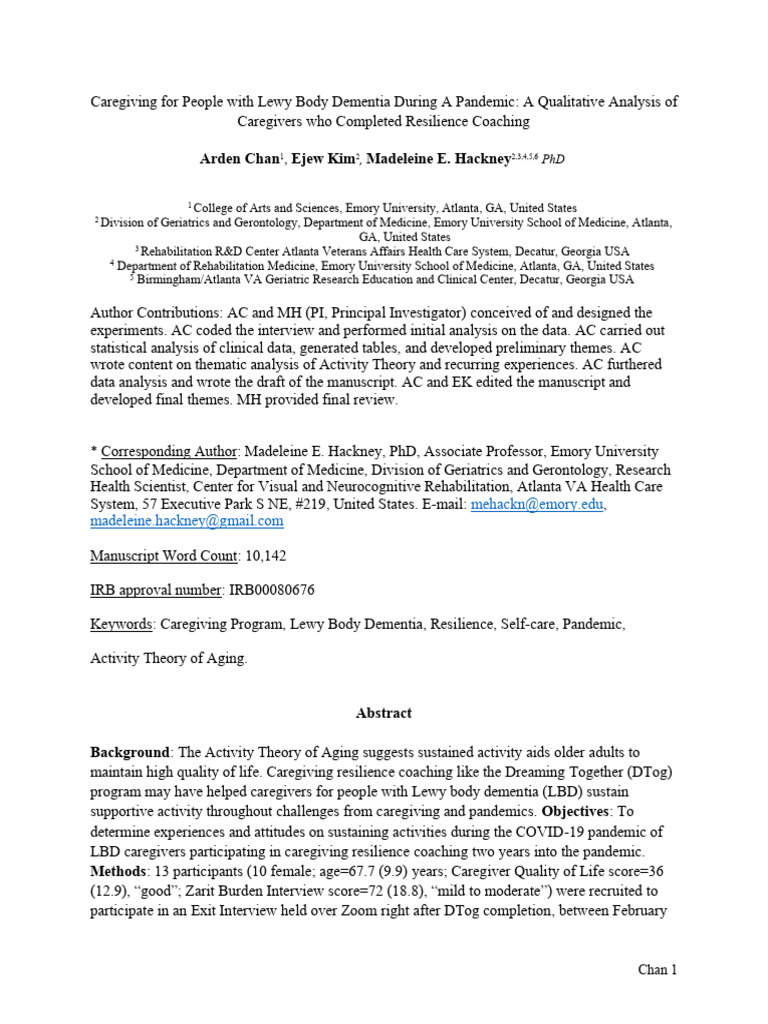 Caregiving For People With Lewy Body Dementia During A Pandemic - A ...