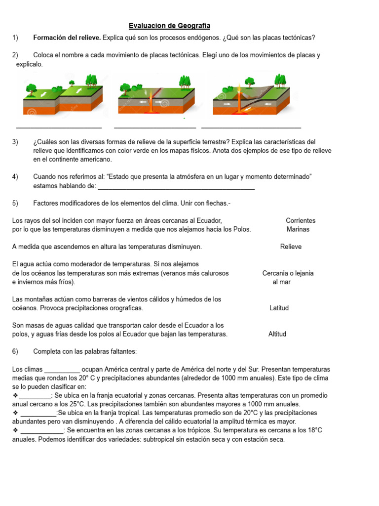 Evaluacion Geografía 2do - Relieve | PDF | Clima | Herida