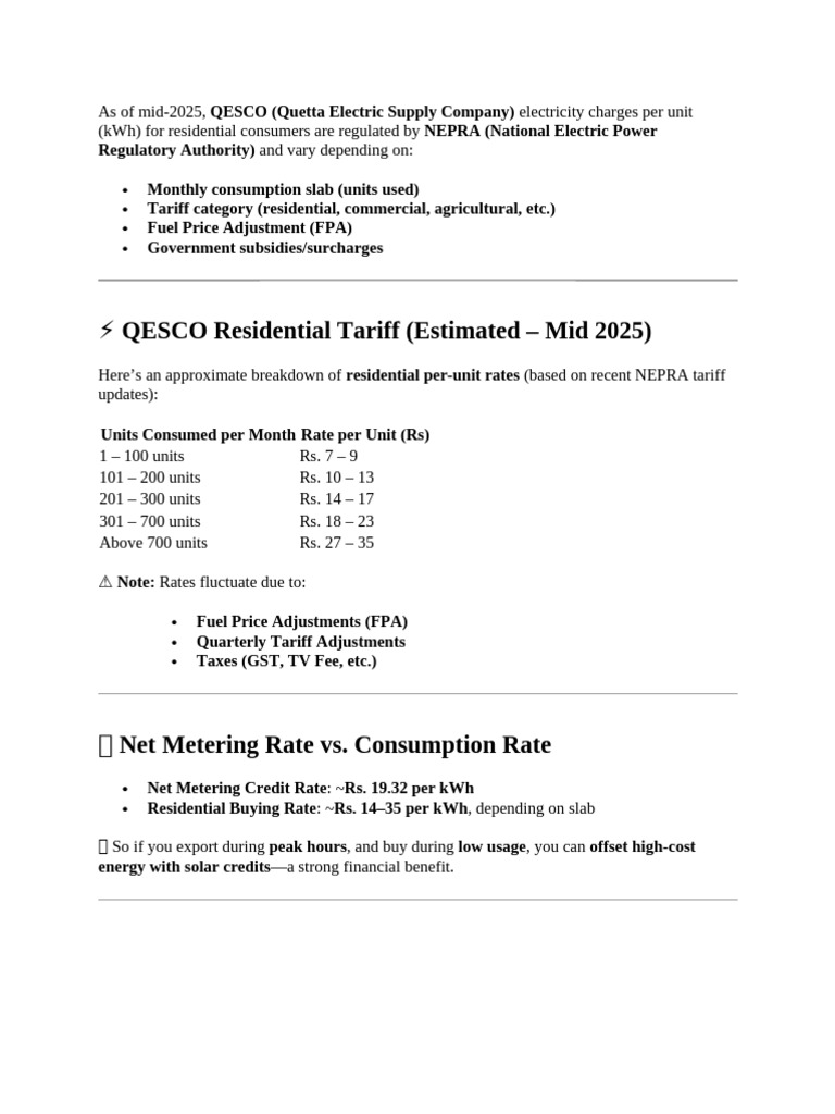 Detail of QESCO Consumption Charges | PDF
