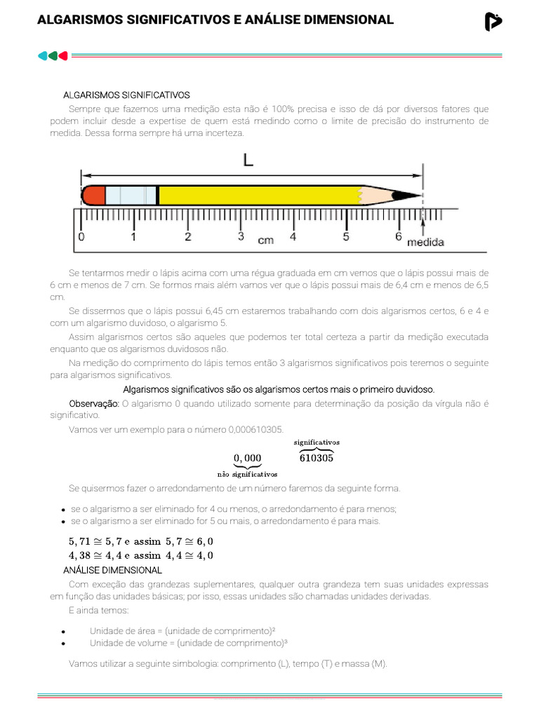 Algarismos Significativos e Dimensões | PDF | Algarismos significativos ...