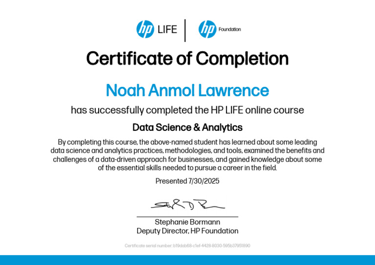 Data Science & Analytics Course Completion | PDF