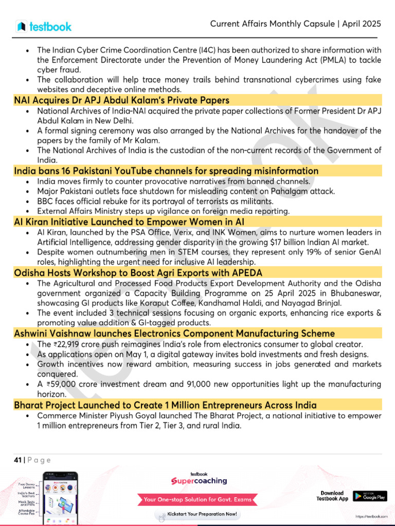 Current Affairs Monthly Capsule - April 2025 | PDF