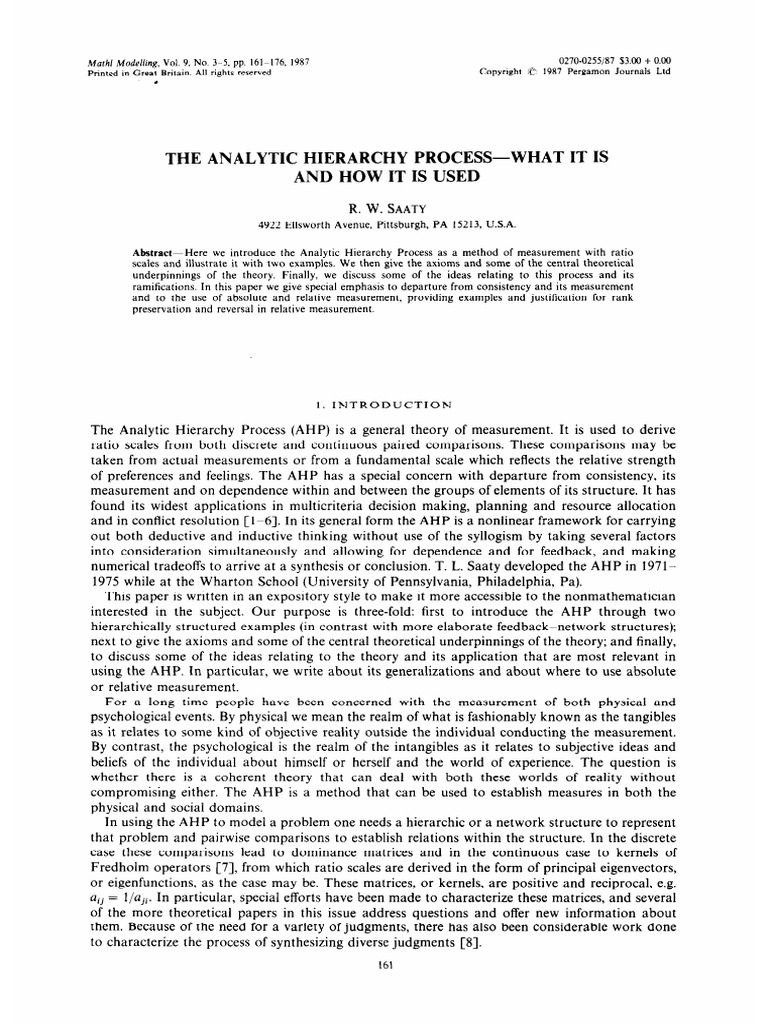 The Analytic Hierarchy Process-What It Is and How It Is Used | PDF