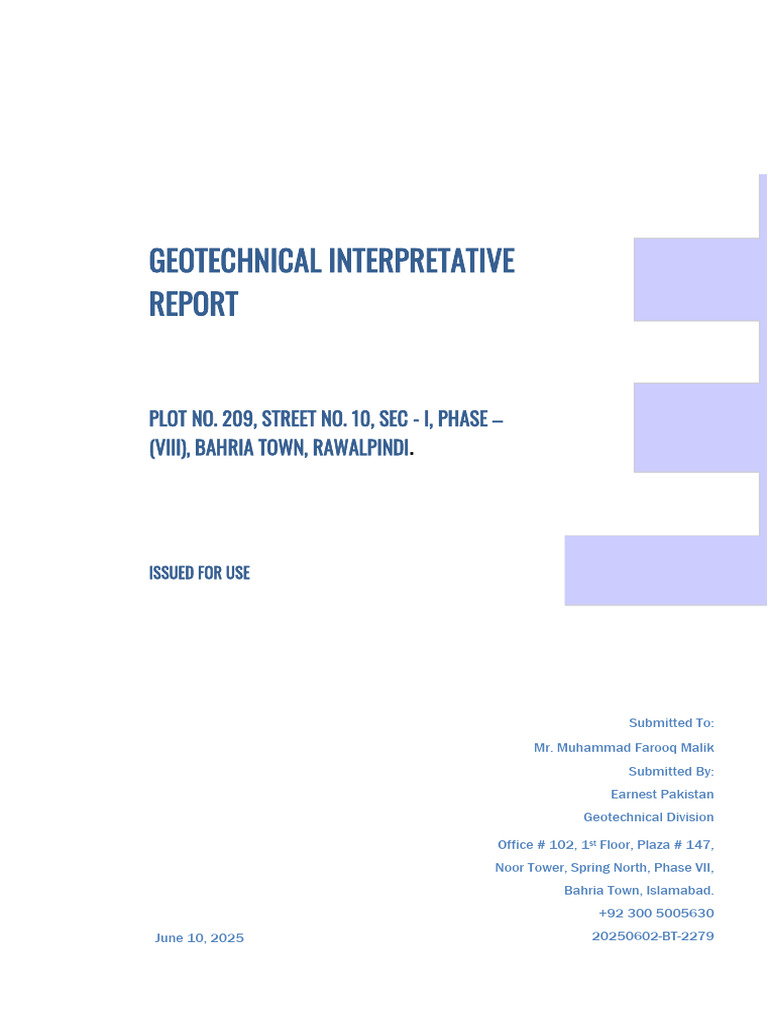 Geotechnical Report for Bahria Town Plot 209 | PDF | Geotechnical ...