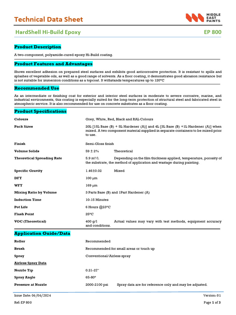 HardShell Hi-Build Epoxy EP 800 Data Sheet | PDF | Epoxy | Paint