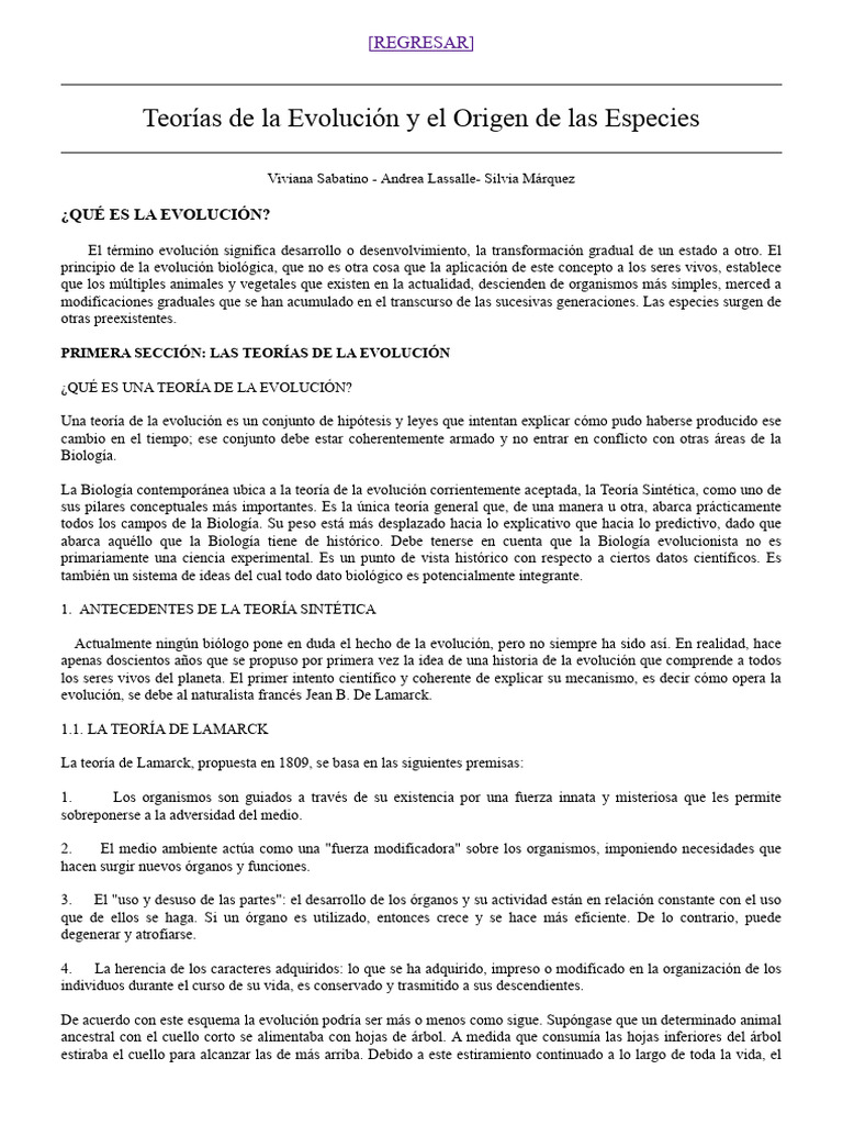Teorías de la Evolución y Especies | PDF | Evolución | Seleccion natural