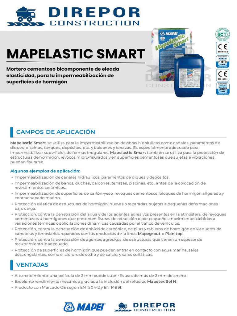 FT Mapei Mapelastic Smart Egmdvl | PDF | Hormigón | Agua