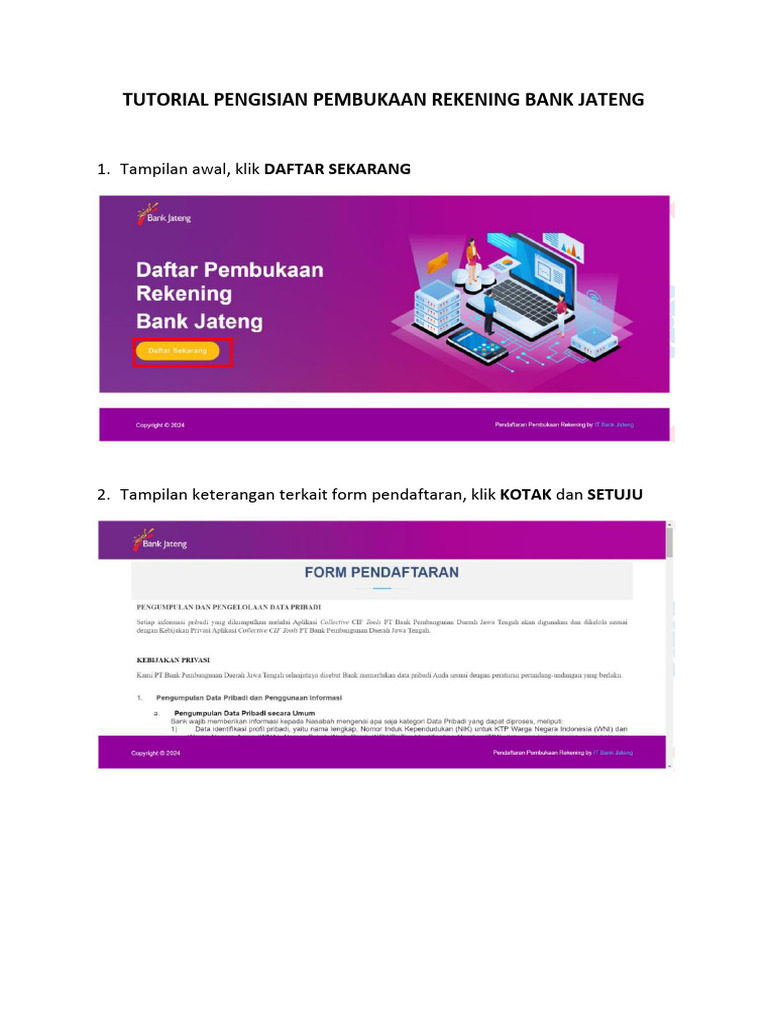 Tutorial Pembukaan Rekening Bank Jateng | PDF