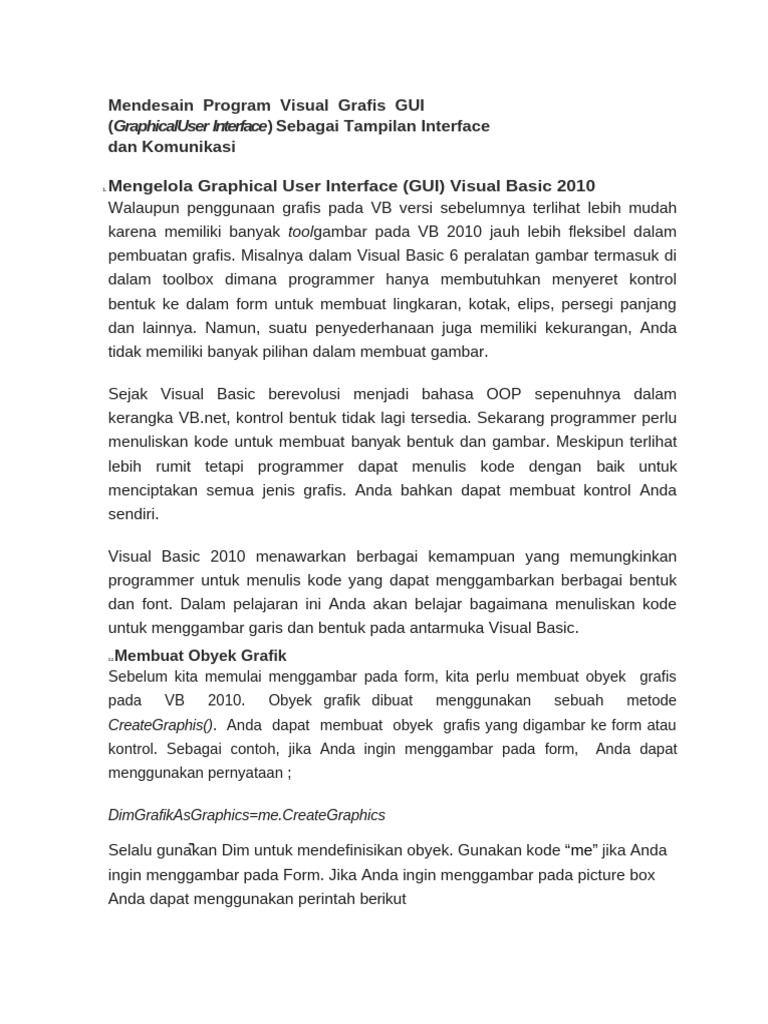 Menggambar Grafis di Visual Basic 2010 | PDF