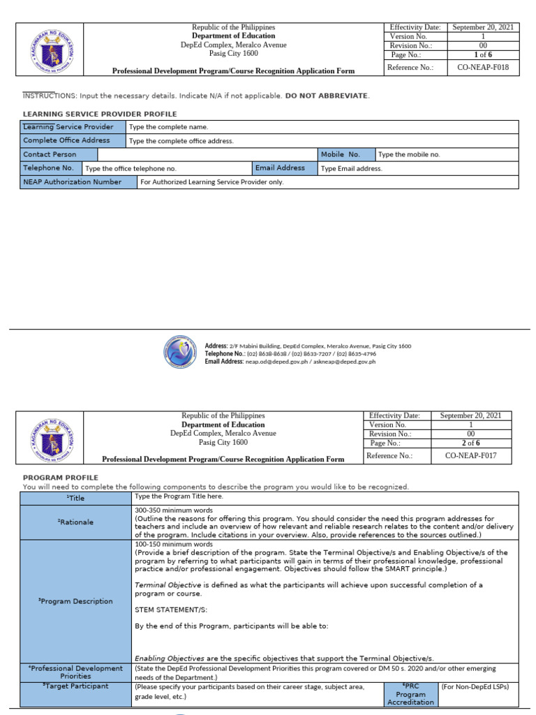 DepEd Professional Development Application Form | PDF | Learning