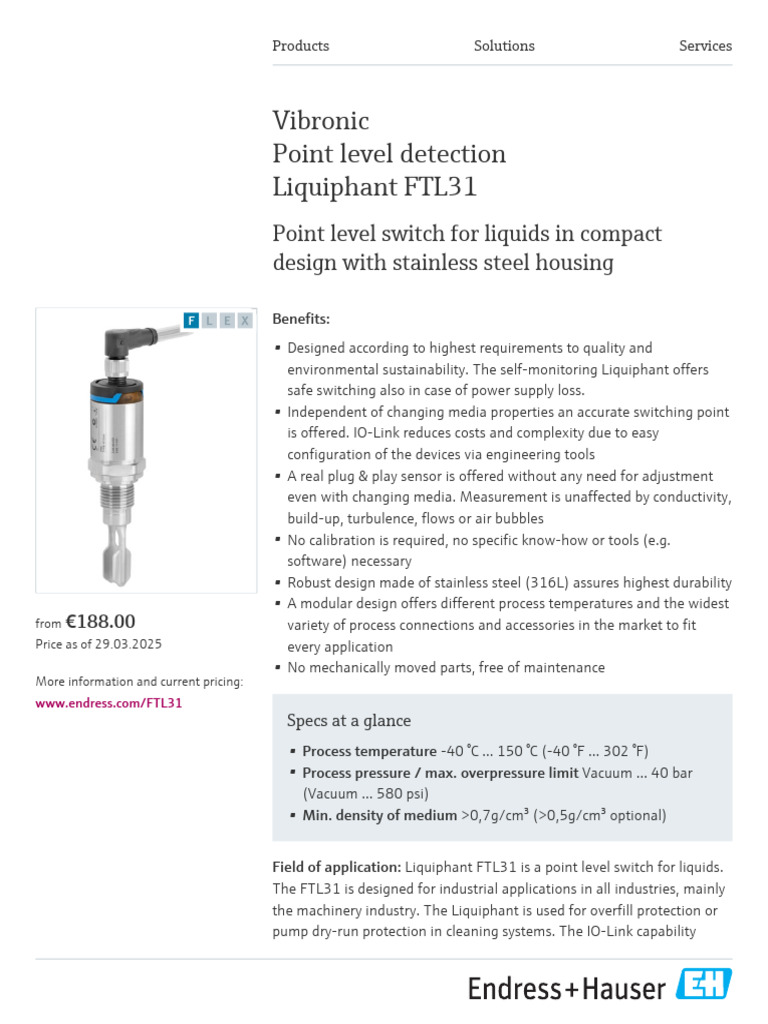FTL31 Liquiphant Level Switch Manual | PDF | Vacuum | Liquids