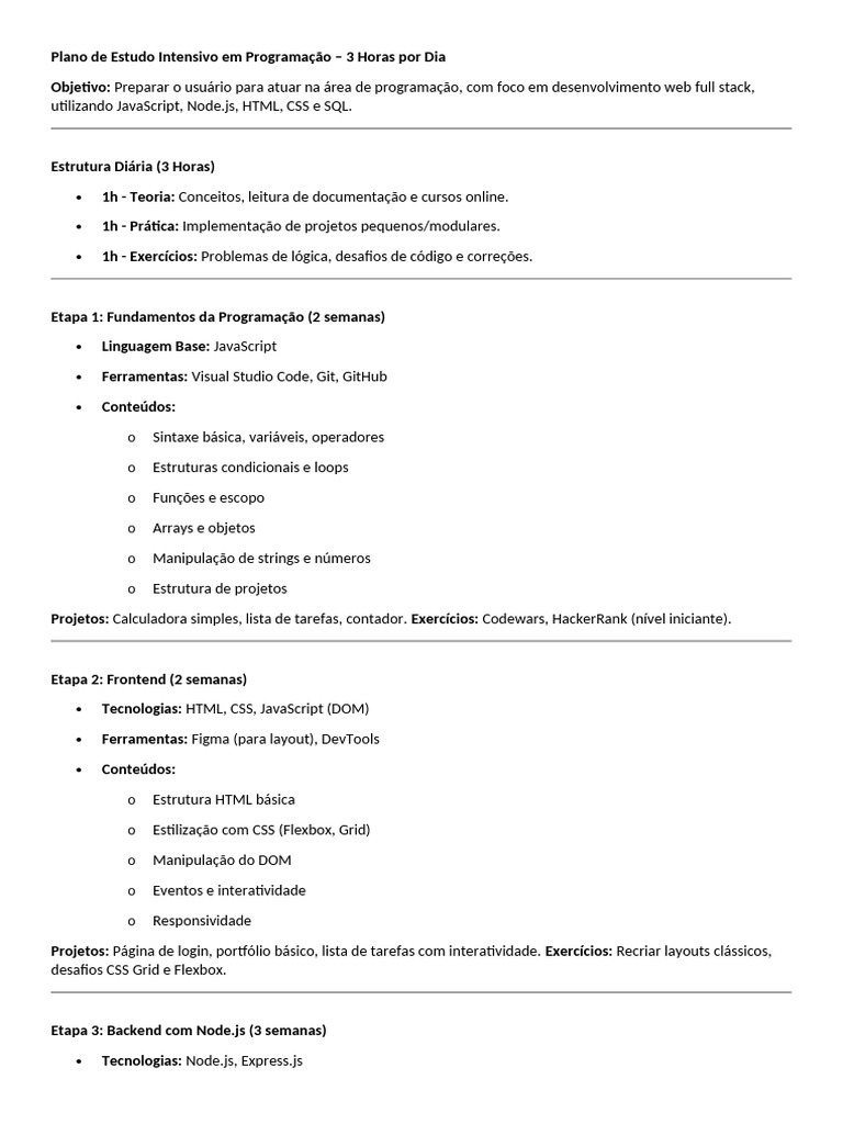 Plano Intensivo de Estudo em Programação | PDF | Script Java | Modelo ...