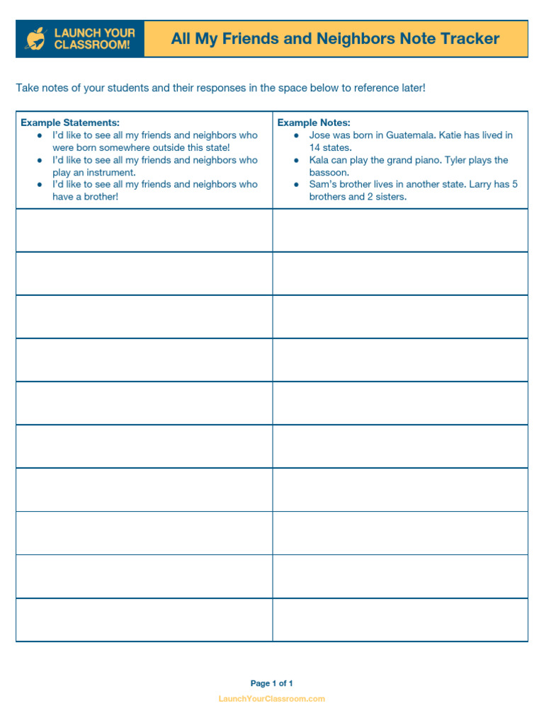 All My Friends and Neighbors Note Tracker Deliverable | PDF