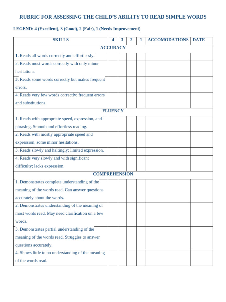 Rubric For Assessing The Child | PDF | Applied Linguistics | Neuroscience