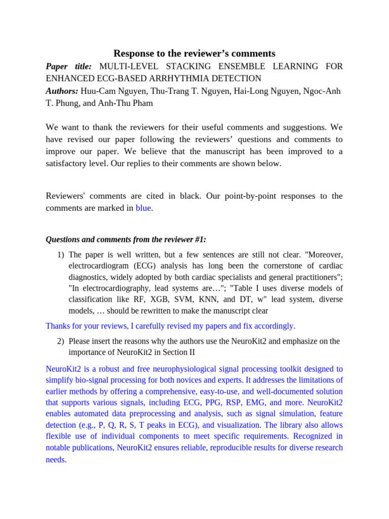 Response To The Reviewers' Comments | PDF