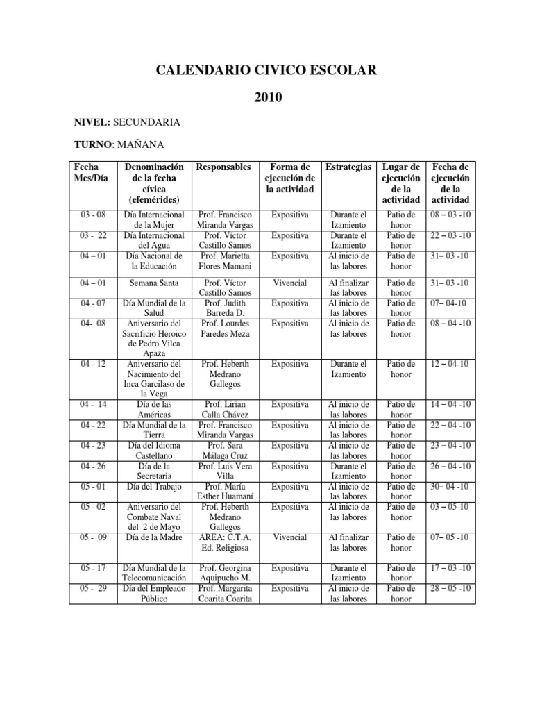 CALENDARIO CIVICO ESCOLAR
