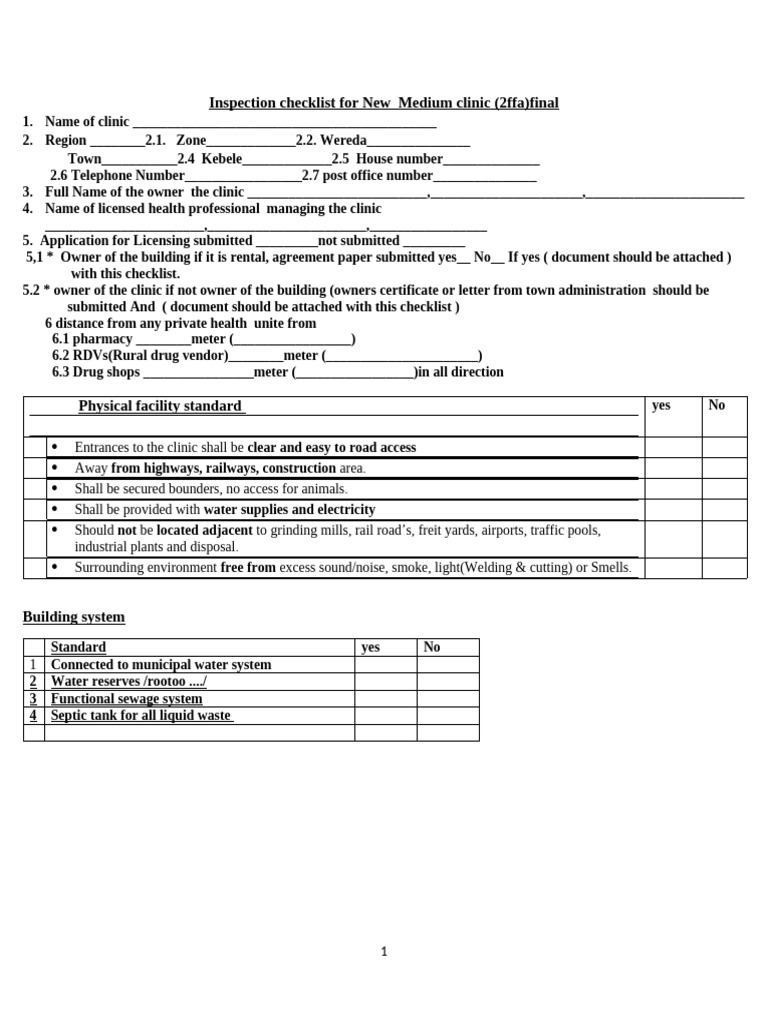 2nd Inspection Checklist For New Medium Clinic | PDF | Toilet ...