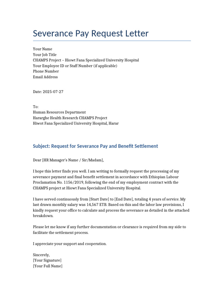 Severance Pay Request Letter Template | PDF