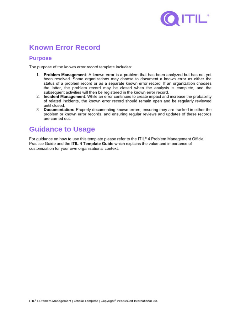 Known Error Record Template Guide | PDF | Information Science ...