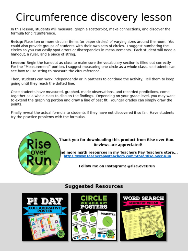 Circumference Discovery Lesson | PDF | Circle | Radius