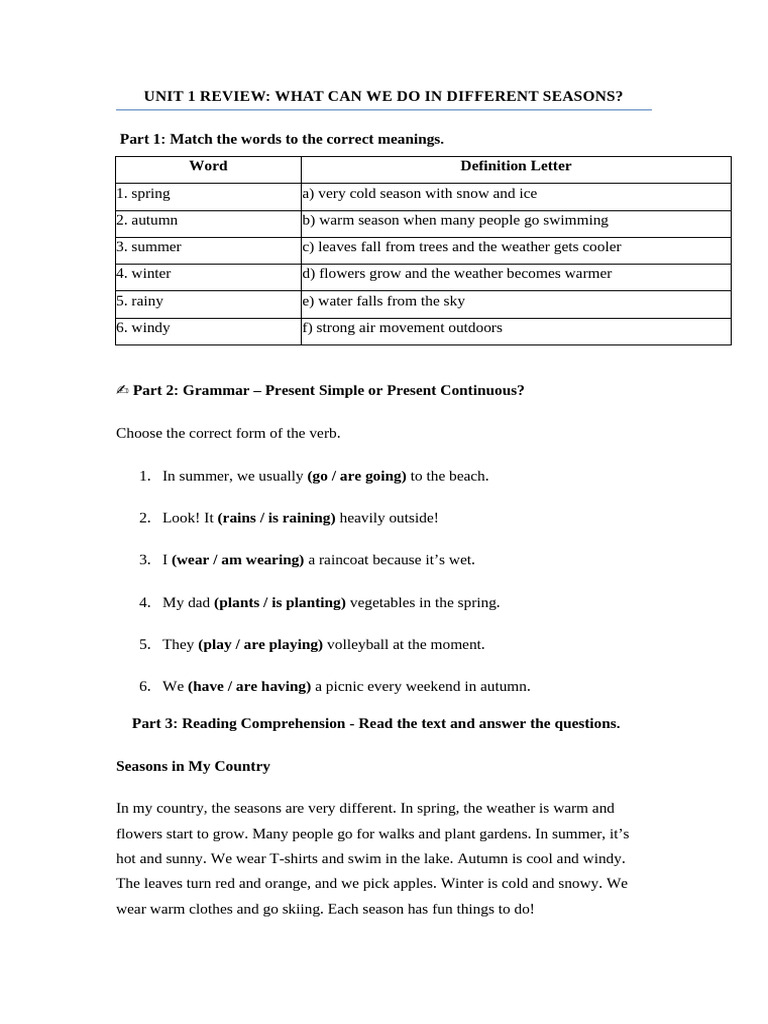 Bright Ideas 5 Unit 1 Review Student Version | PDF