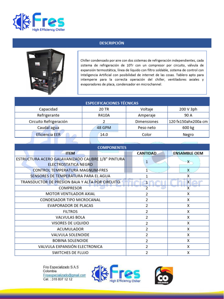Chiller 20 TR Modelo CN2 Especificaciones | PDF | Refrigeración ...