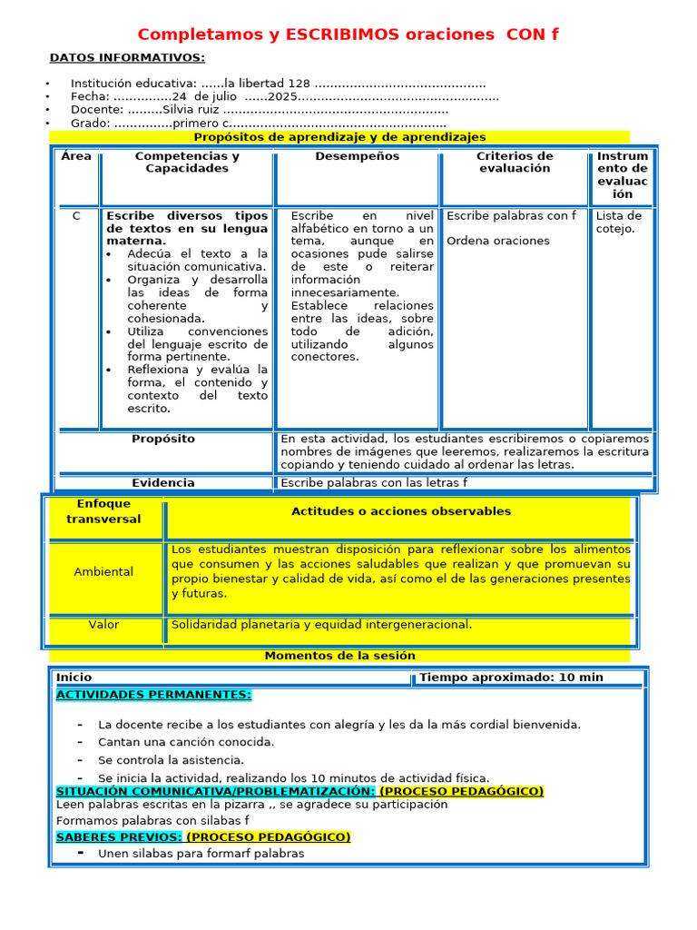 1° Sesión Día 5 Com Escribimos Palabras Con Letras L, M y S | PDF ...