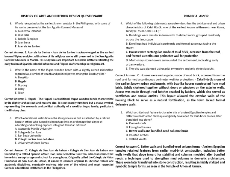 Philippine Arts and Interior Design Quiz | PDF | Architectural Elements ...