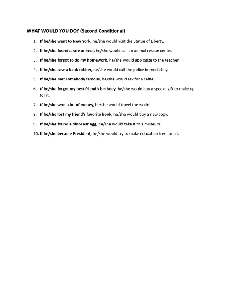 Second Conditional Scenarios Examples | PDF