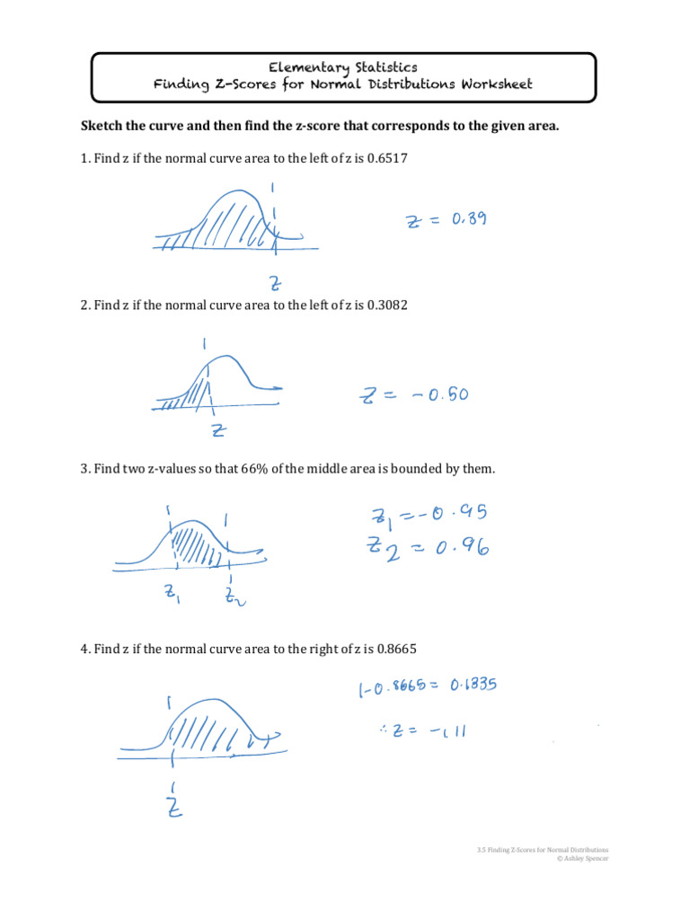 Z-Score Calculation Worksheet | PDF